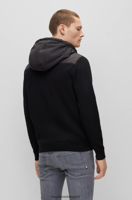 Hugo Boss hibrid kapucnis kötött kabát vízálló cipzárral fekete hugo 80P64367 fekete