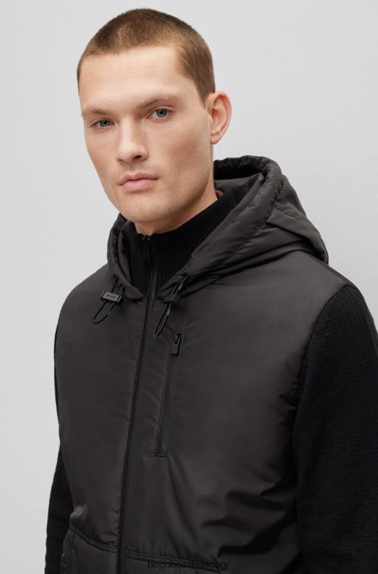 Hugo Boss hibrid kapucnis kötött kabát vízálló cipzárral fekete hugo 80P64367 fekete