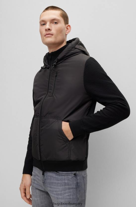 Hugo Boss hibrid kapucnis kötött kabát vízálló cipzárral fekete hugo 80P64367 fekete