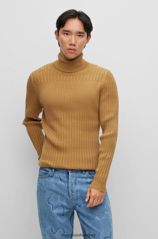 Hugo Boss hugo extra vékony szabású rollneck pulóver, vegyes szerkezetű világosbarna 80P62711 világos barna