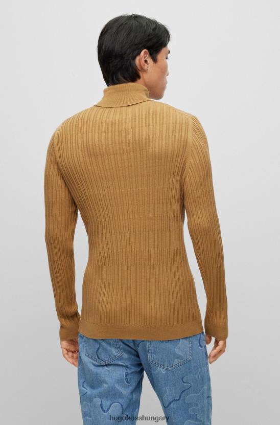 Hugo Boss hugo extra vékony szabású rollneck pulóver, vegyes szerkezetű világosbarna 80P62711 világos barna