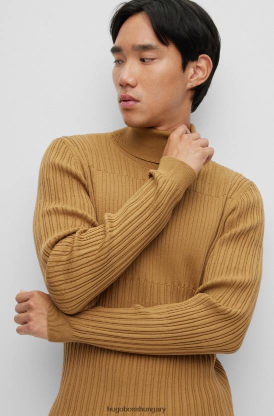 Hugo Boss hugo extra vékony szabású rollneck pulóver, vegyes szerkezetű világosbarna 80P62711 világos barna