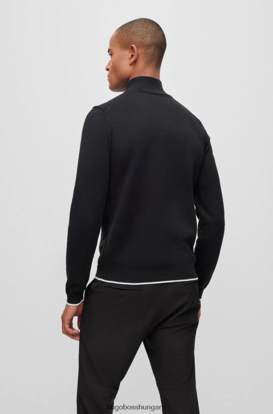 Hugo Boss hugo fekete biopamut cipzáras nyakú pulóver ívelt logóval 80P6973 fekete