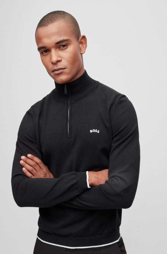 Hugo Boss hugo fekete biopamut cipzáras nyakú pulóver ívelt logóval 80P6973 fekete