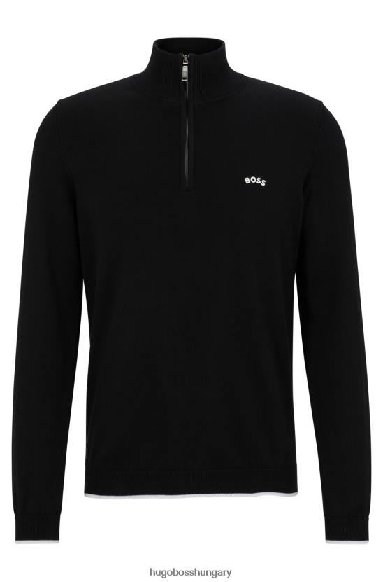 Hugo Boss hugo fekete biopamut cipzáras nyakú pulóver ívelt logóval 80P6973 fekete
