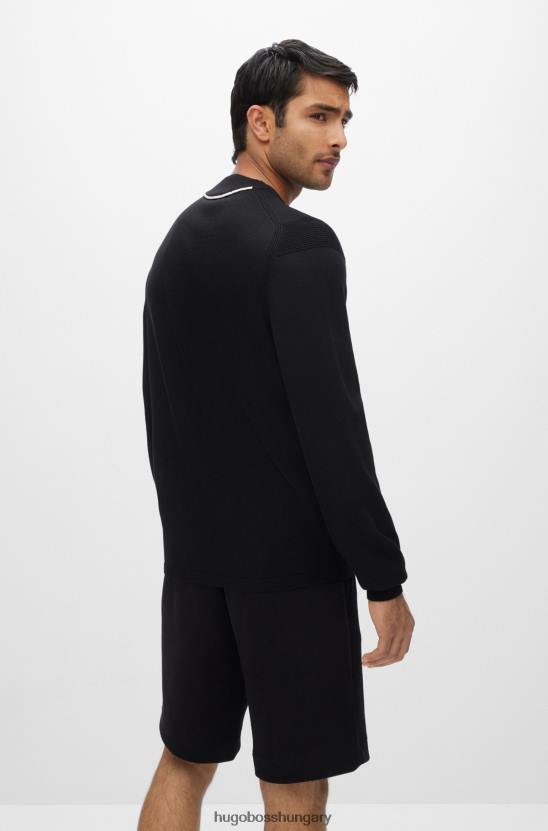 Hugo Boss hugo fekete pamutkeverék, normál szabású pulóver kontrasztos logóval 80P62992 fekete
