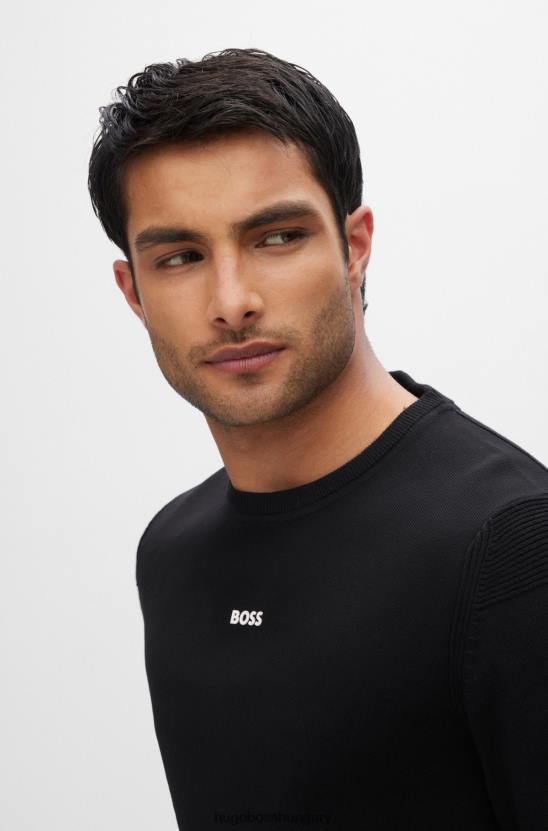Hugo Boss hugo fekete pamutkeverék, normál szabású pulóver kontrasztos logóval 80P62992 fekete