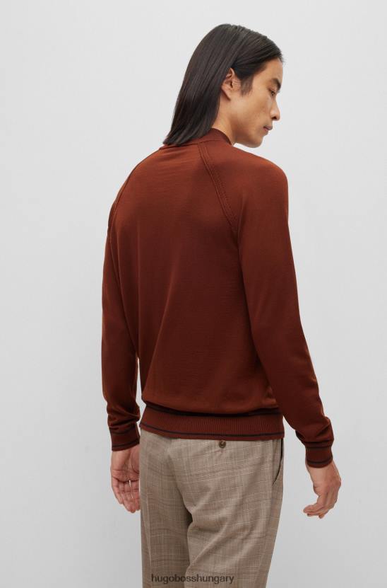 Hugo Boss hugo finom kötésű gyapjúkeverék pulóver barna csíkos szegéllyel 80P63104 barna