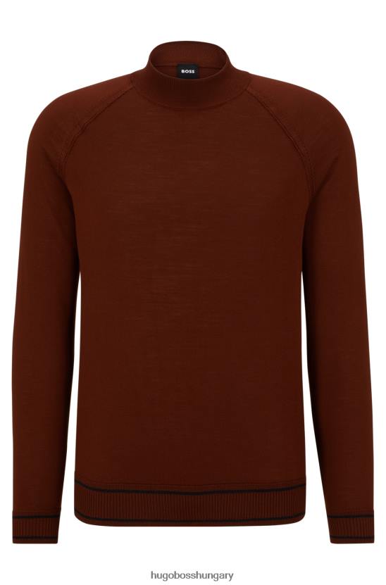 Hugo Boss hugo finom kötésű gyapjúkeverék pulóver barna csíkos szegéllyel 80P63104 barna