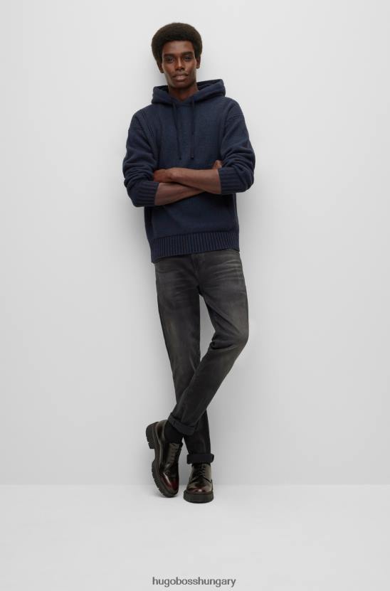 Hugo Boss hugo gyapjúkeverék, laza szabású pulcsi, sötétkék hímzett logóval 80P62563 sötétkék