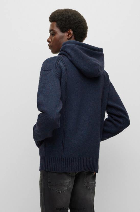 Hugo Boss hugo gyapjúkeverék, laza szabású pulcsi, sötétkék hímzett logóval 80P62563 sötétkék