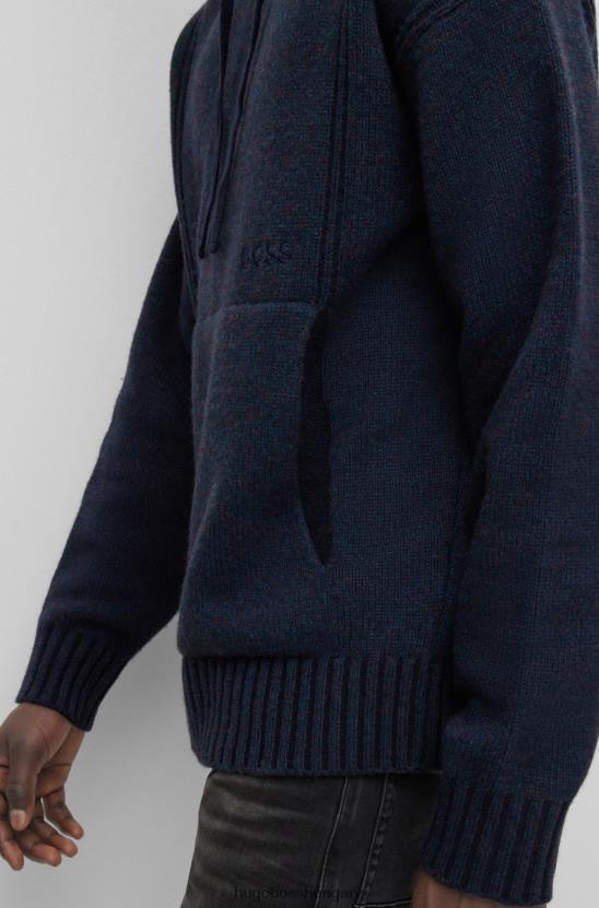 Hugo Boss hugo gyapjúkeverék, laza szabású pulcsi, sötétkék hímzett logóval 80P62563 sötétkék