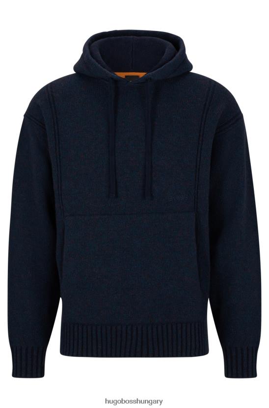 Hugo Boss hugo gyapjúkeverék, laza szabású pulcsi, sötétkék hímzett logóval 80P62563 sötétkék