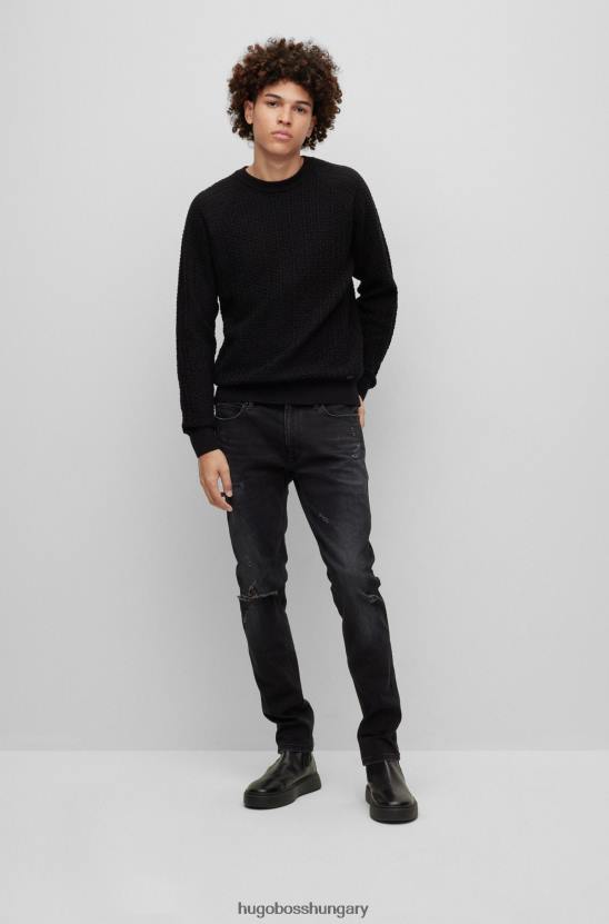Hugo Boss hugo laza szabású pulóver strukturált pamut fekete színben 80P63899 fekete
