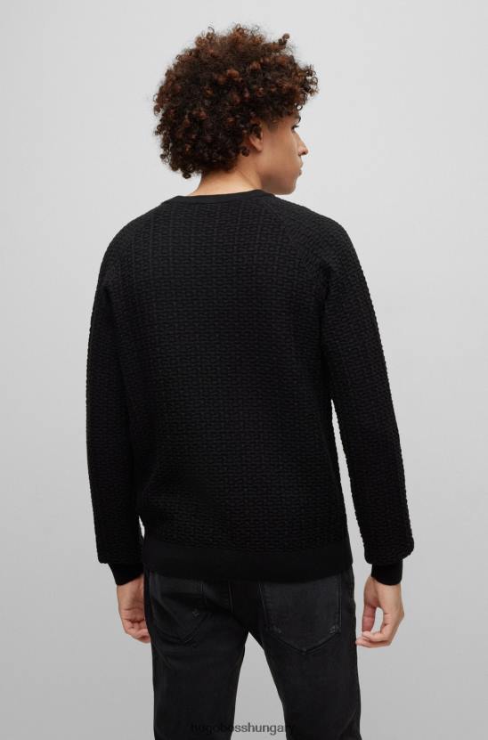 Hugo Boss hugo laza szabású pulóver strukturált pamut fekete színben 80P63899 fekete