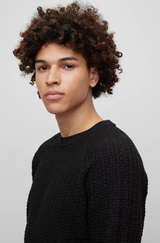 Hugo Boss hugo laza szabású pulóver strukturált pamut fekete színben 80P63899 fekete