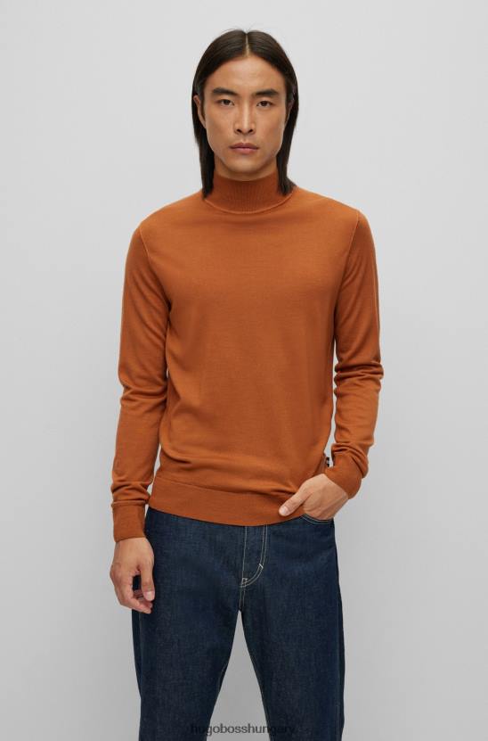 Hugo Boss hugo álnyakú pulóver szűz gyapjú és selyembarna színben 80P63807 barna