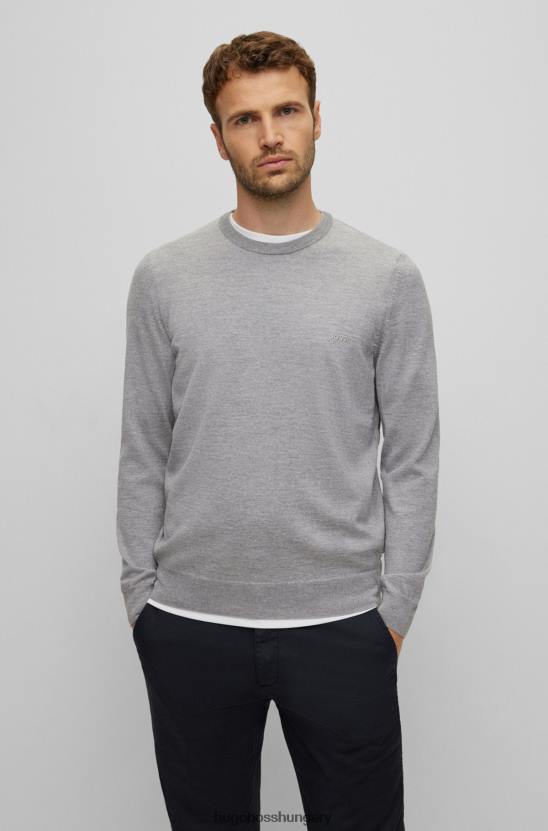 Hugo Boss hugo logóval hímzett pulóver felelős gyapjúszürke színben 80P61643 szürke