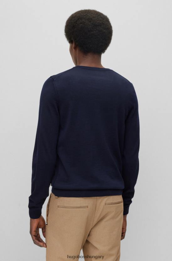 Hugo Boss hugo sötétkék V-nyakú, karcsúsított szűz gyapjú pulóver 80P63069 sötétkék