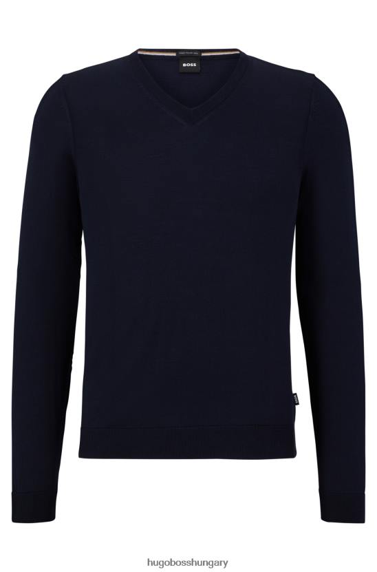Hugo Boss hugo sötétkék V-nyakú, karcsúsított szűz gyapjú pulóver 80P63069 sötétkék