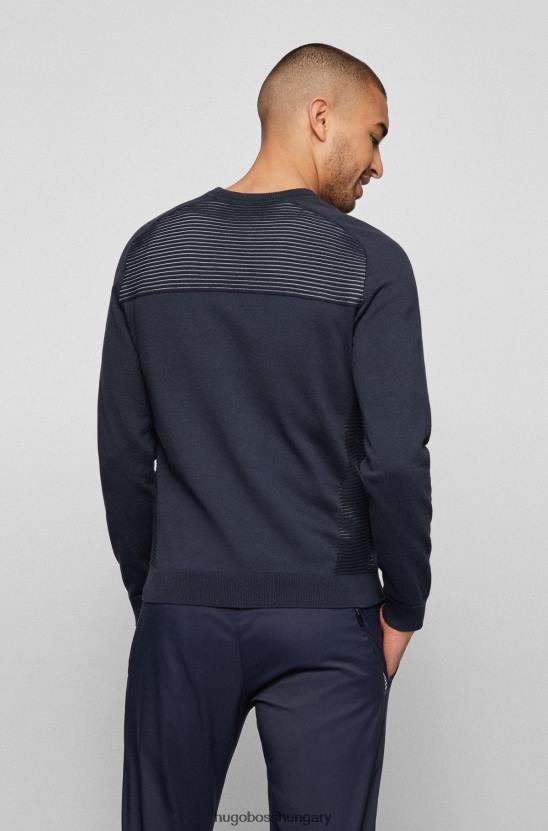 Hugo Boss hugo sötétkék biopamut pulóver kéttónusú csíkokkal 80P62146 sötétkék