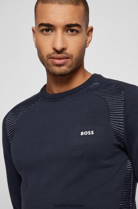 Hugo Boss hugo sötétkék biopamut pulóver kéttónusú csíkokkal 80P62146 sötétkék