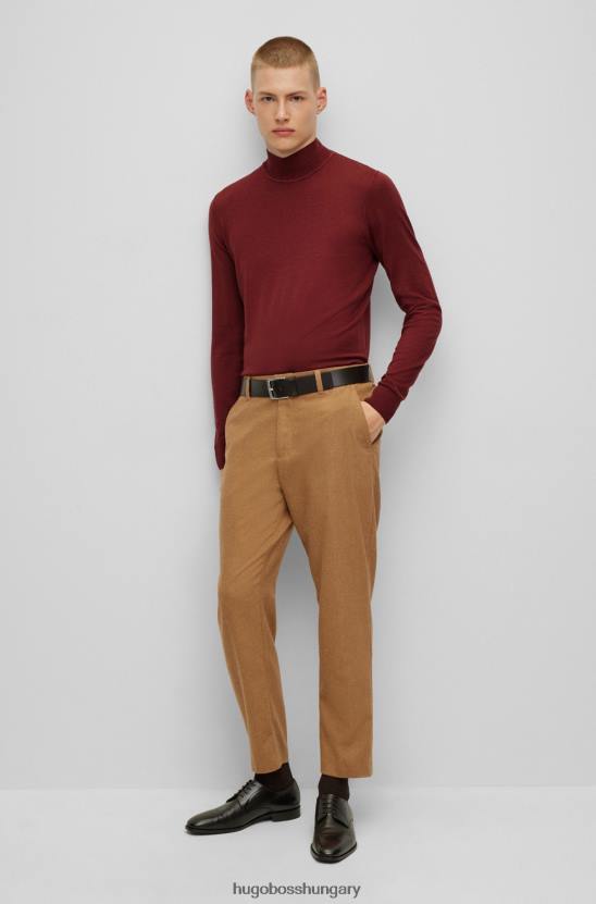 Hugo Boss hugo sötétvörös színlelt nyakú pulóver szűz gyapjúból és selyemből 80P63806 sötét vörös