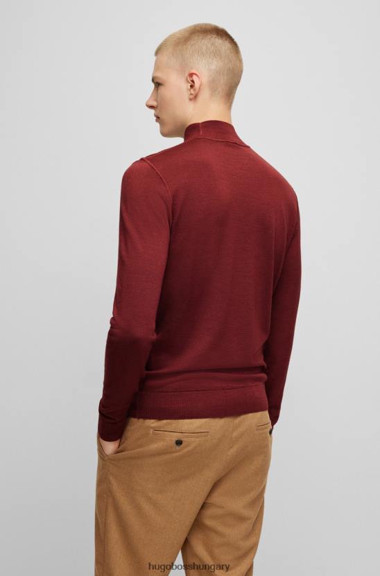 Hugo Boss hugo sötétvörös színlelt nyakú pulóver szűz gyapjúból és selyemből 80P63806 sötét vörös