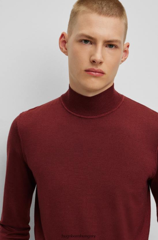 Hugo Boss hugo sötétvörös színlelt nyakú pulóver szűz gyapjúból és selyemből 80P63806 sötét vörös