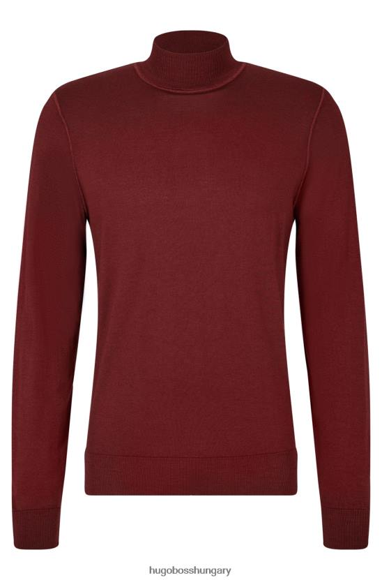 Hugo Boss hugo sötétvörös színlelt nyakú pulóver szűz gyapjúból és selyemből 80P63806 sötét vörös