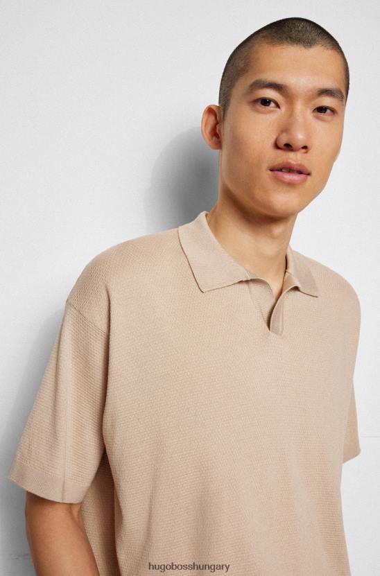 Hugo Boss hugo világos bézs mercerizált pamut laza szabású pulóver johnny gallérral 80P63122 világos bézs