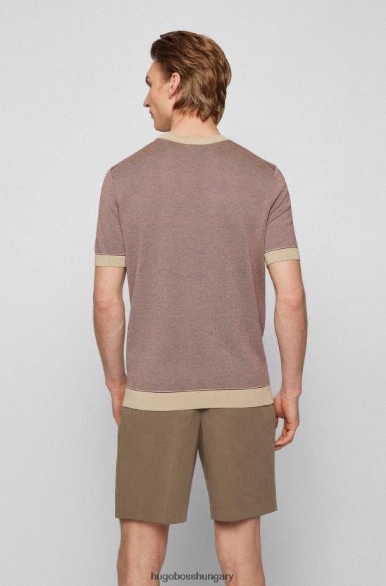 Hugo Boss hugo világos bézs színű selyem-pamut normál szabású pulóver kontraszttal 80P63663 világos bézs