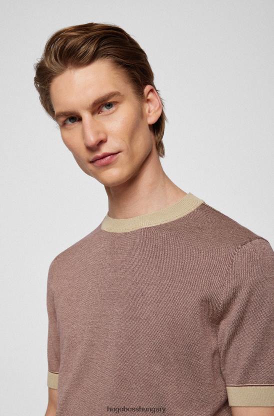 Hugo Boss hugo világos bézs színű selyem-pamut normál szabású pulóver kontraszttal 80P63663 világos bézs
