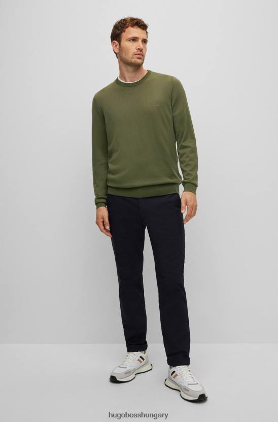 Hugo Boss hugo zöld logóval hímzett pulóver felelős gyapjúból 80P61642 zöld