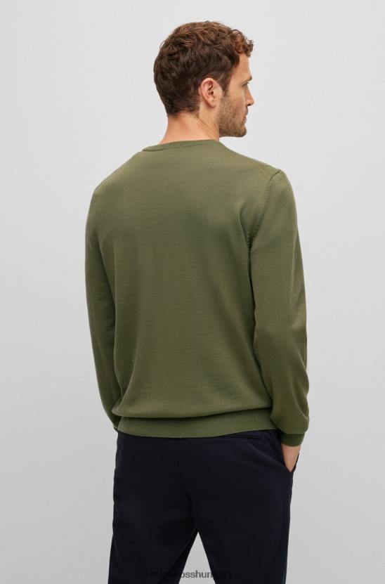 Hugo Boss hugo zöld logóval hímzett pulóver felelős gyapjúból 80P61642 zöld