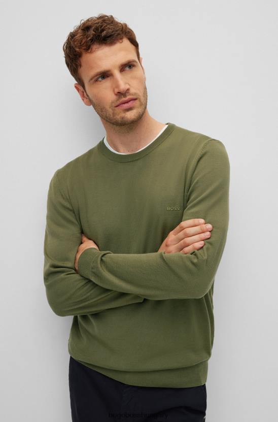 Hugo Boss hugo zöld logóval hímzett pulóver felelős gyapjúból 80P61642 zöld