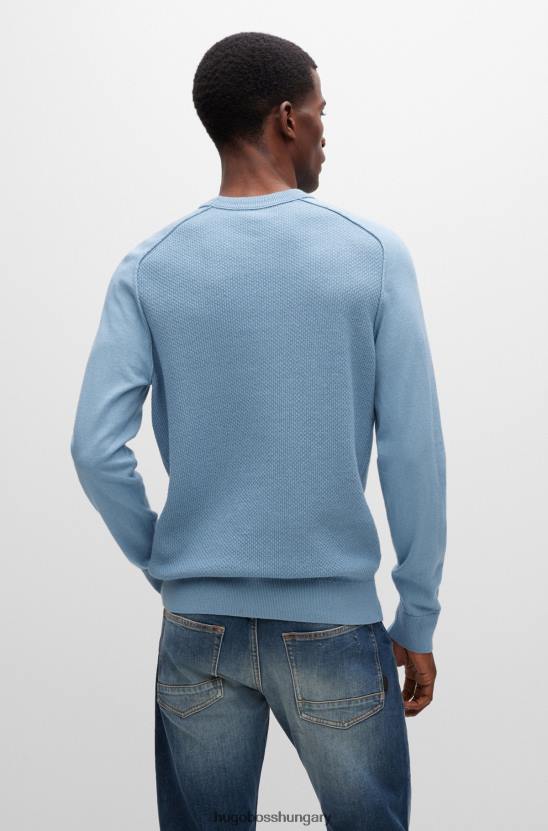 Hugo Boss kék vegyes szerkezetű pamut-kasmír pulóver szőtt hugo címkével 80P61970 kék