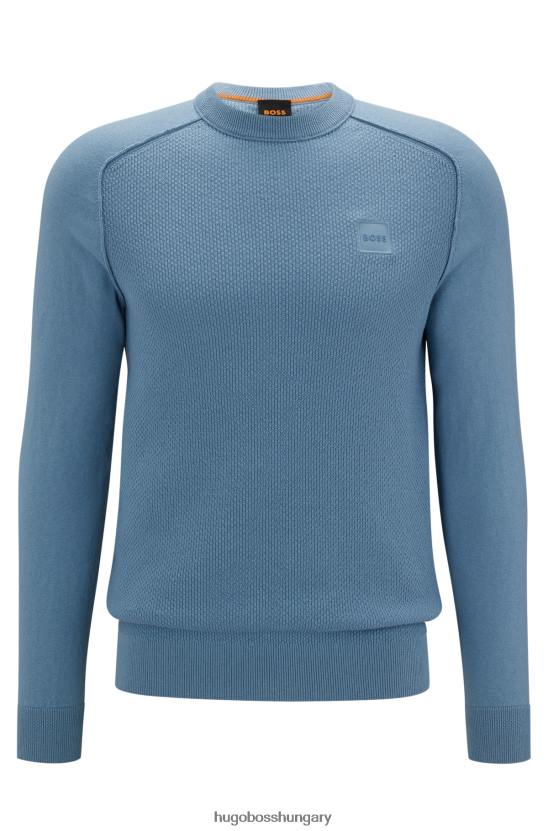 Hugo Boss kék vegyes szerkezetű pamut-kasmír pulóver szőtt hugo címkével 80P61970 kék