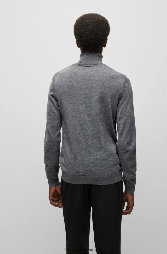 Hugo Boss karcsúsított nyakú, szűz gyapjú szürke hugo pulóver 80P6981 szürke