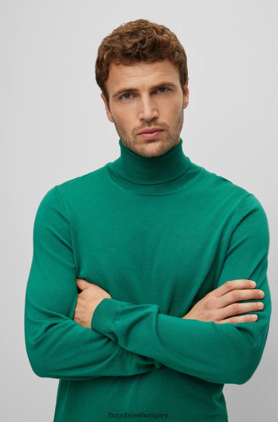 Hugo Boss karcsúsított nyakú, szűz gyapjú zöld hugo pulóver 80P6987 zöld