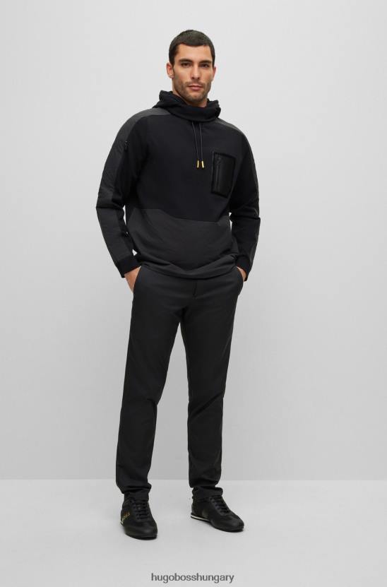 Hugo Boss laza szabású hibrid kapucnis pulóver snood design fekete hugo színben 80P62068 fekete