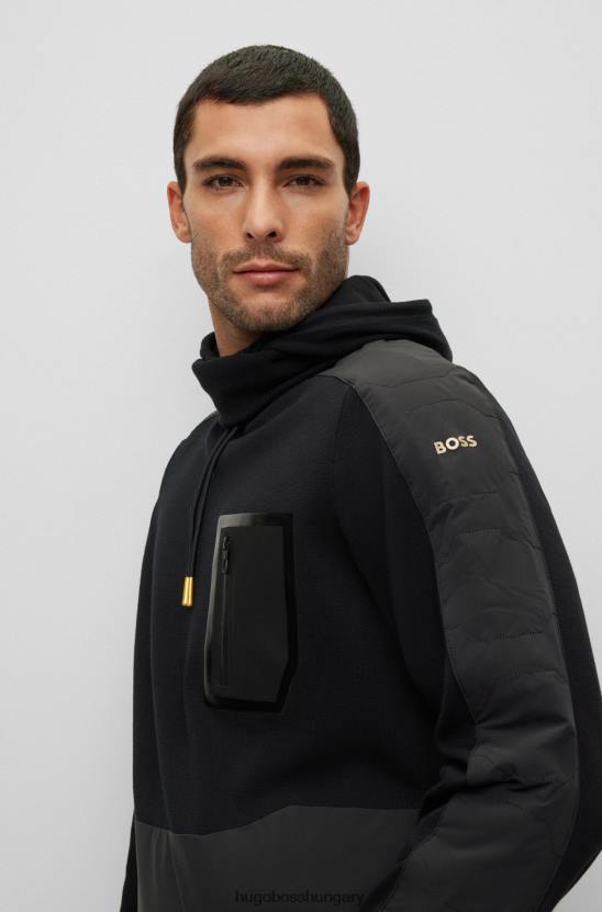 Hugo Boss laza szabású hibrid kapucnis pulóver snood design fekete hugo színben 80P62068 fekete