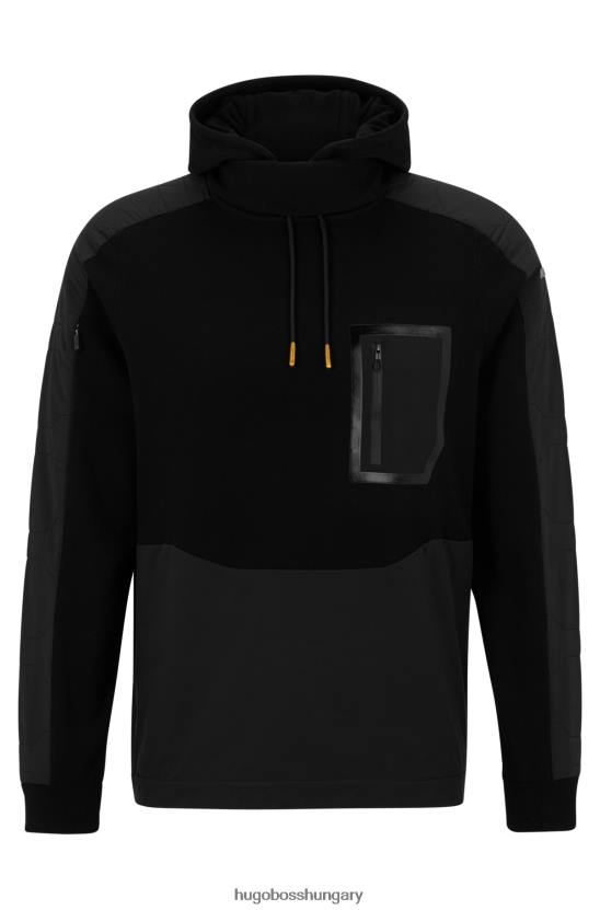 Hugo Boss laza szabású hibrid kapucnis pulóver snood design fekete hugo színben 80P62068 fekete