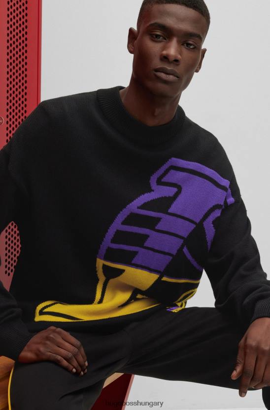 Hugo Boss laza szabású pulóver intarsia logóval hugo nba lakers 80P63829 nba lakers