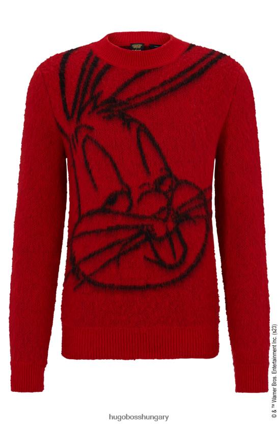Hugo Boss looney dallamok x normál szabású, nagy hatású pulóver bugs nyuszi grafikával 80P63834 piros