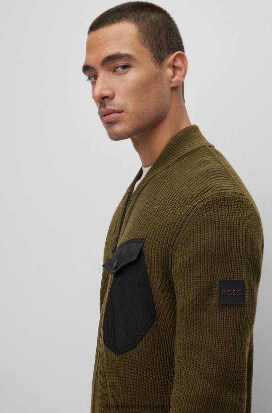 Hugo Boss normál szabású cipzáras kabát vegyes anyagokból sötétzöld hugo 80P62191 sötétzöld