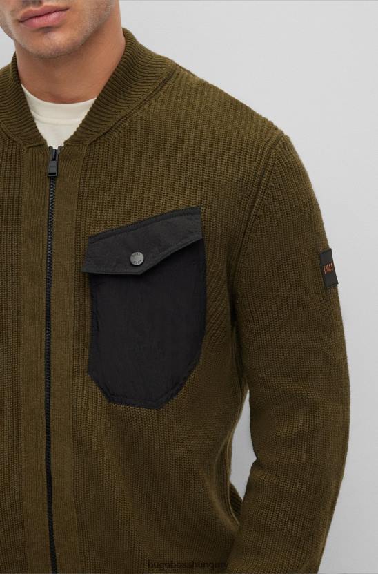 Hugo Boss normál szabású cipzáras kabát vegyes anyagokból sötétzöld hugo 80P62191 sötétzöld