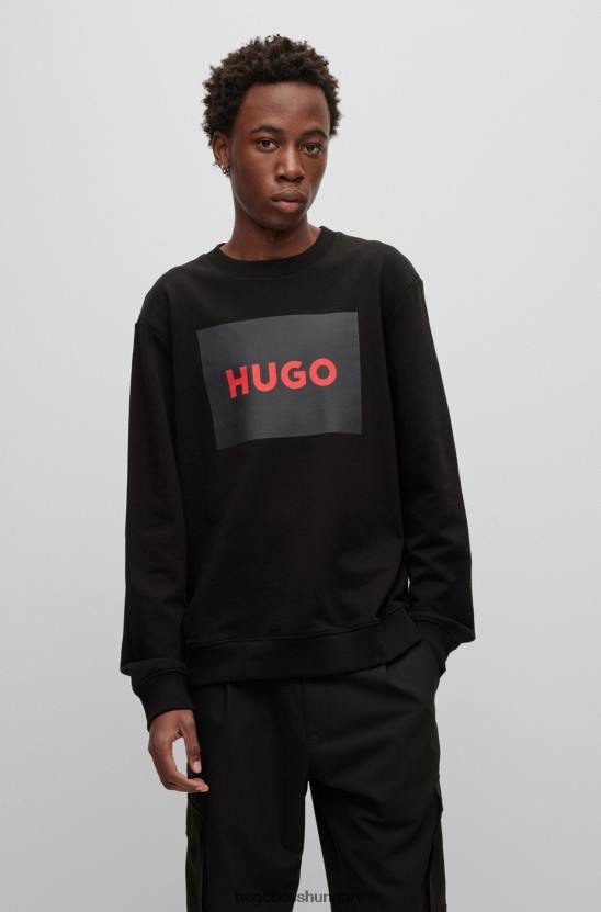 Hugo Boss pamut frottír pulóver piros logóval nyomott fekete hugo 80P62407 fekete