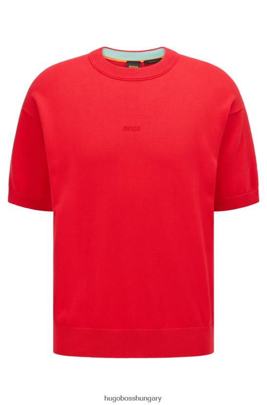 Hugo Boss piros kötött-pamut rövid ujjú pulóver hímzett logóval hugo 80P63125 piros