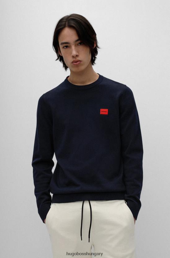 Hugo Boss sötétkék hugo biopamut pulóver piros logóval 80P62398 sötétkék